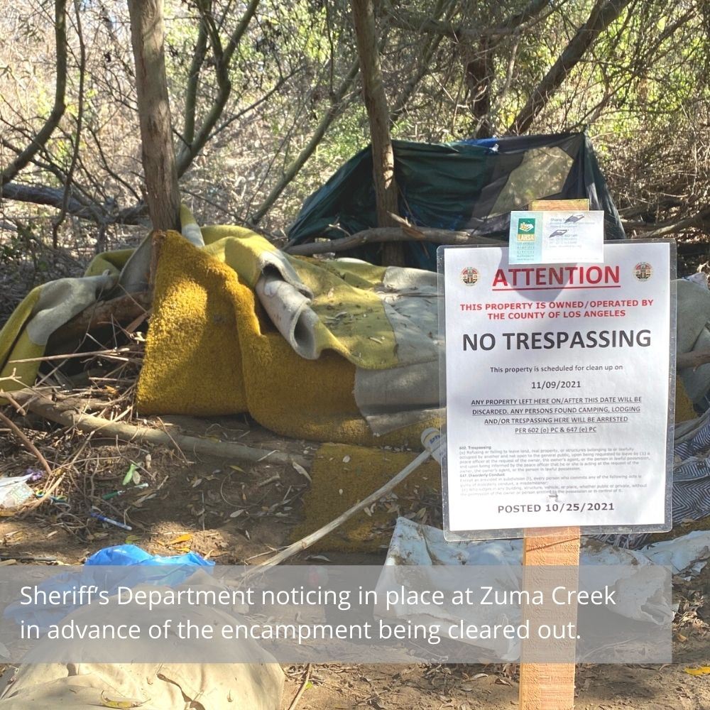 zuma creek homeless encampment notice sign social 10.29.21